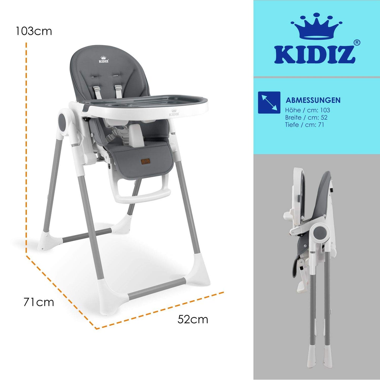 KIDIZ® 3-in-1 children's high chair, incl. toy bracket, baby lounger, combination high chair, baby high seat, 7-level height adjustable, adjustable backrest, growing with your child from 0 months to 6 years
