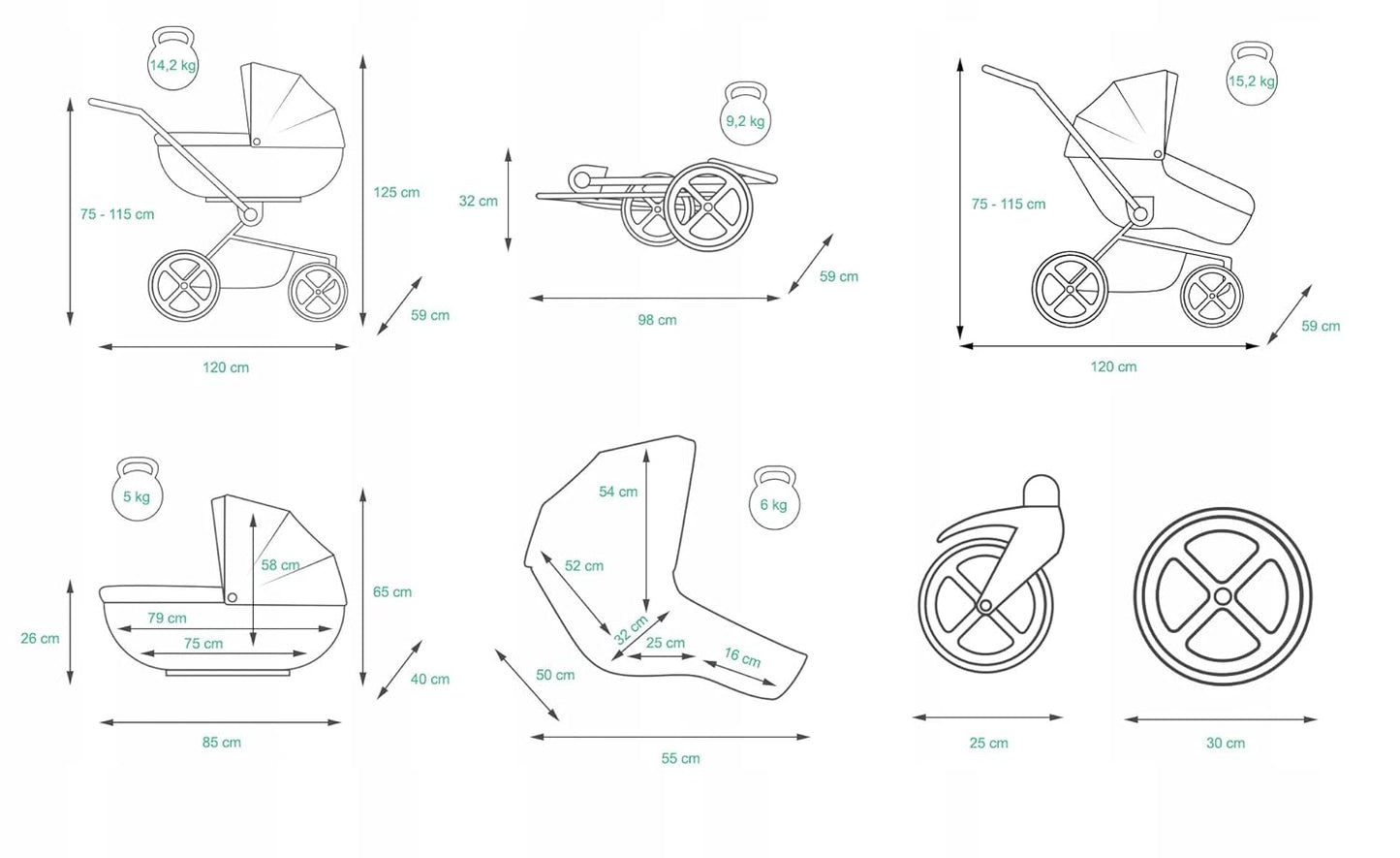 BabyLux® Bambimo Kinderwagen Set 3 in 1 - White Lux - incl. Babywanne, Buggy Sportsitz, Auto-Babyschale - Autositz - Kinderwagenset - Kombikinderwagen mit Wickeltasche, Regenschutz usw.