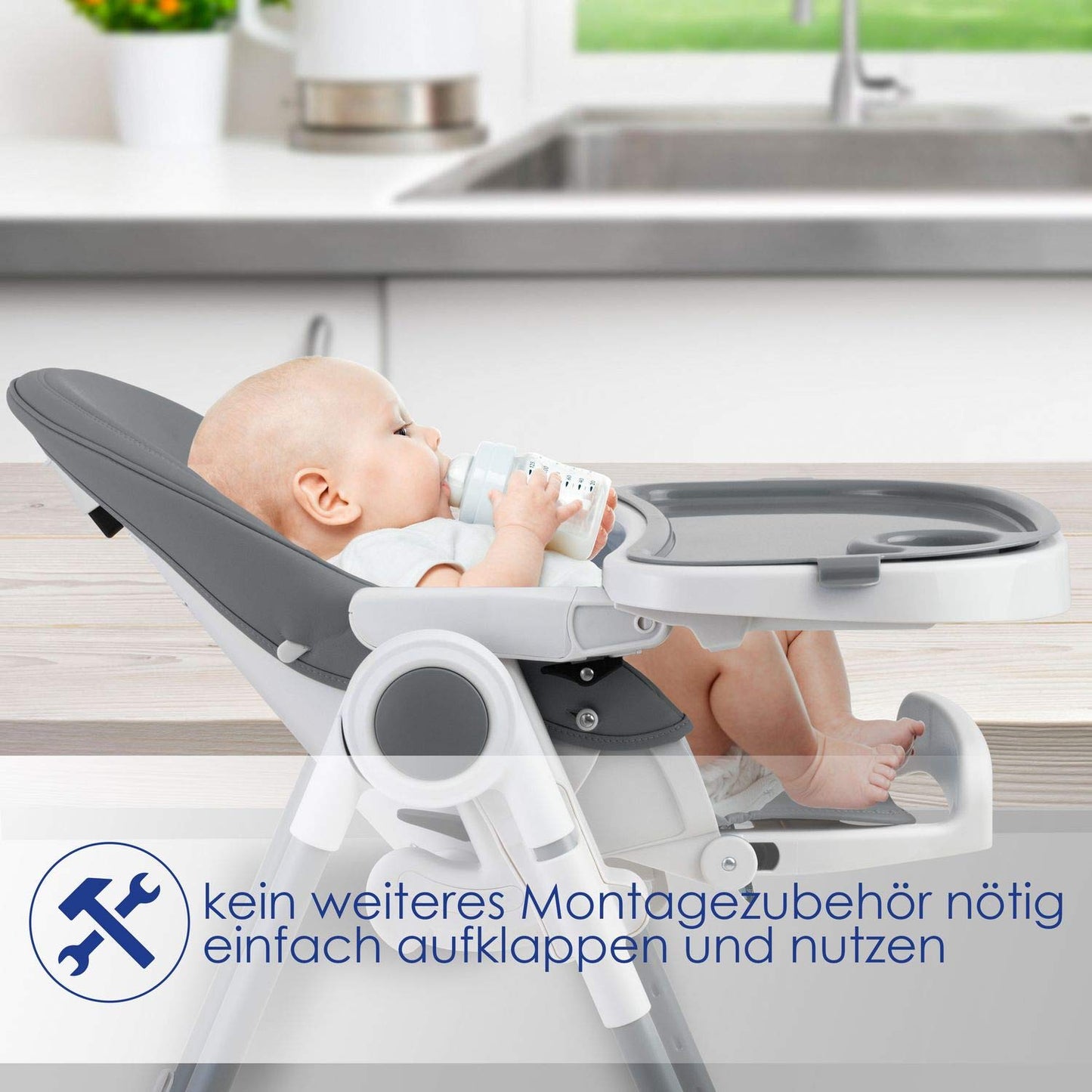 KIDIZ® 3-in-1 children's high chair, incl. toy bracket, baby lounger, combination high chair, baby high seat, 7-level height adjustable, adjustable backrest, growing with your child from 0 months to 6 years