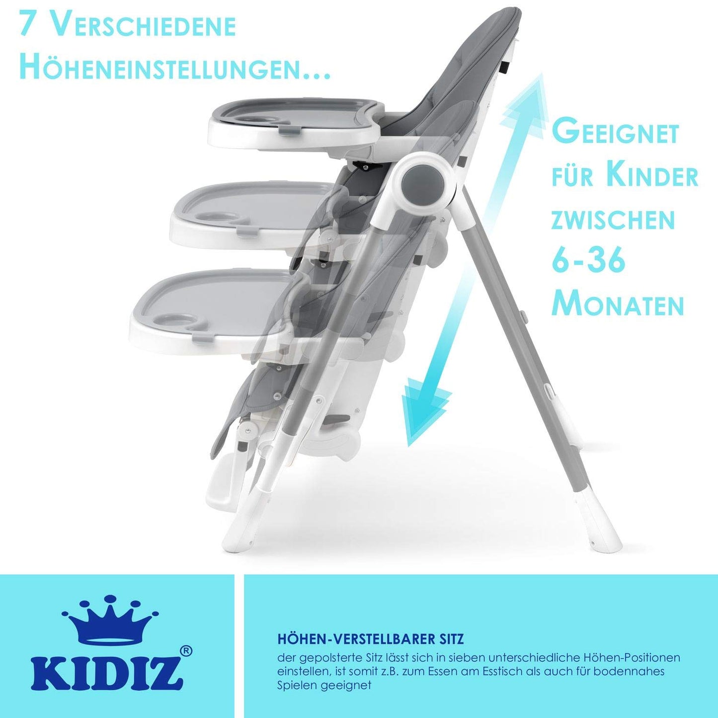 KIDIZ® 3-in-1 children's high chair, incl. toy bracket, baby lounger, combination high chair, baby high seat, 7-level height adjustable, adjustable backrest, growing with your child from 0 months to 6 years