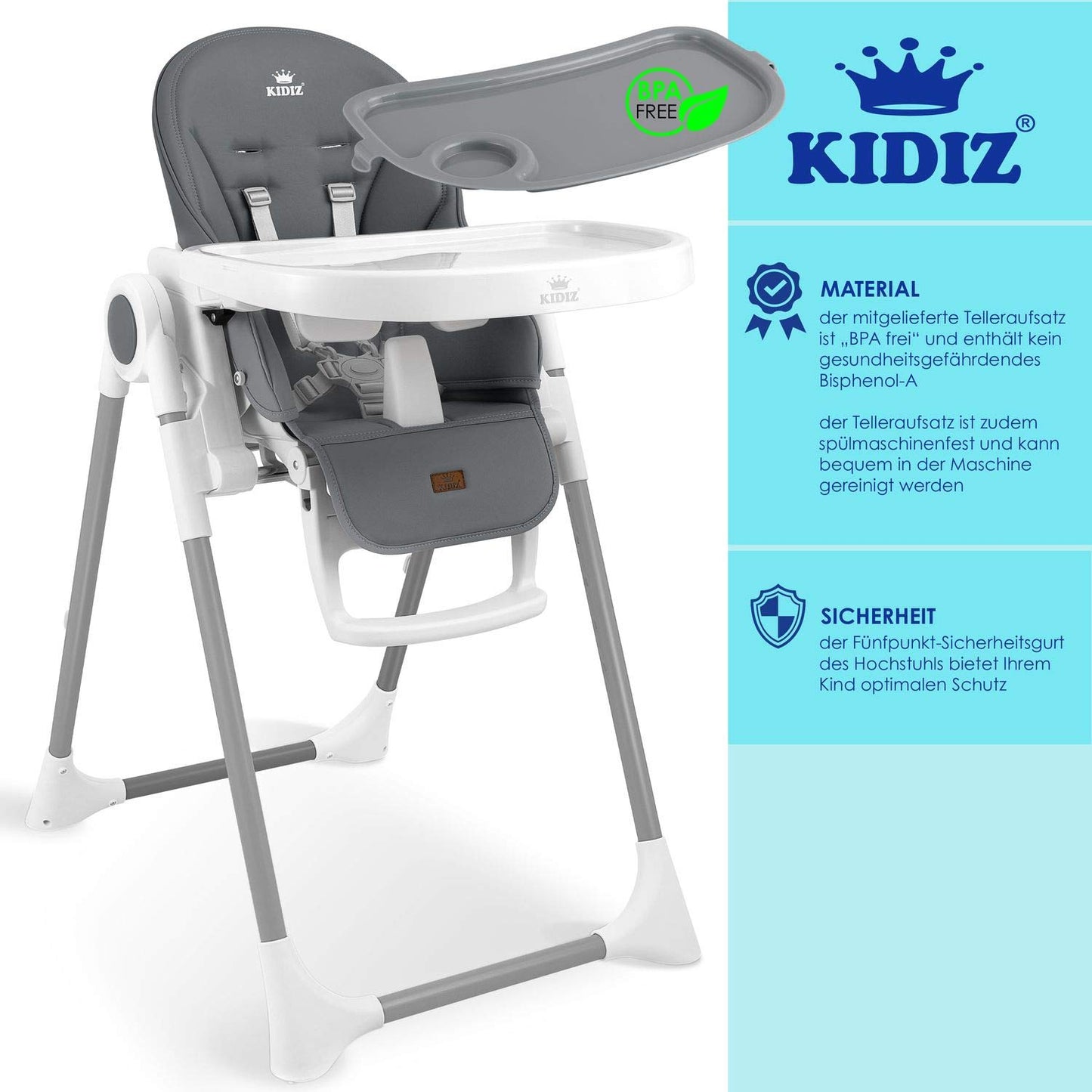 KIDIZ® 3-in-1 children's high chair, incl. toy bracket, baby lounger, combination high chair, baby high seat, 7-level height adjustable, adjustable backrest, growing with your child from 0 months to 6 years