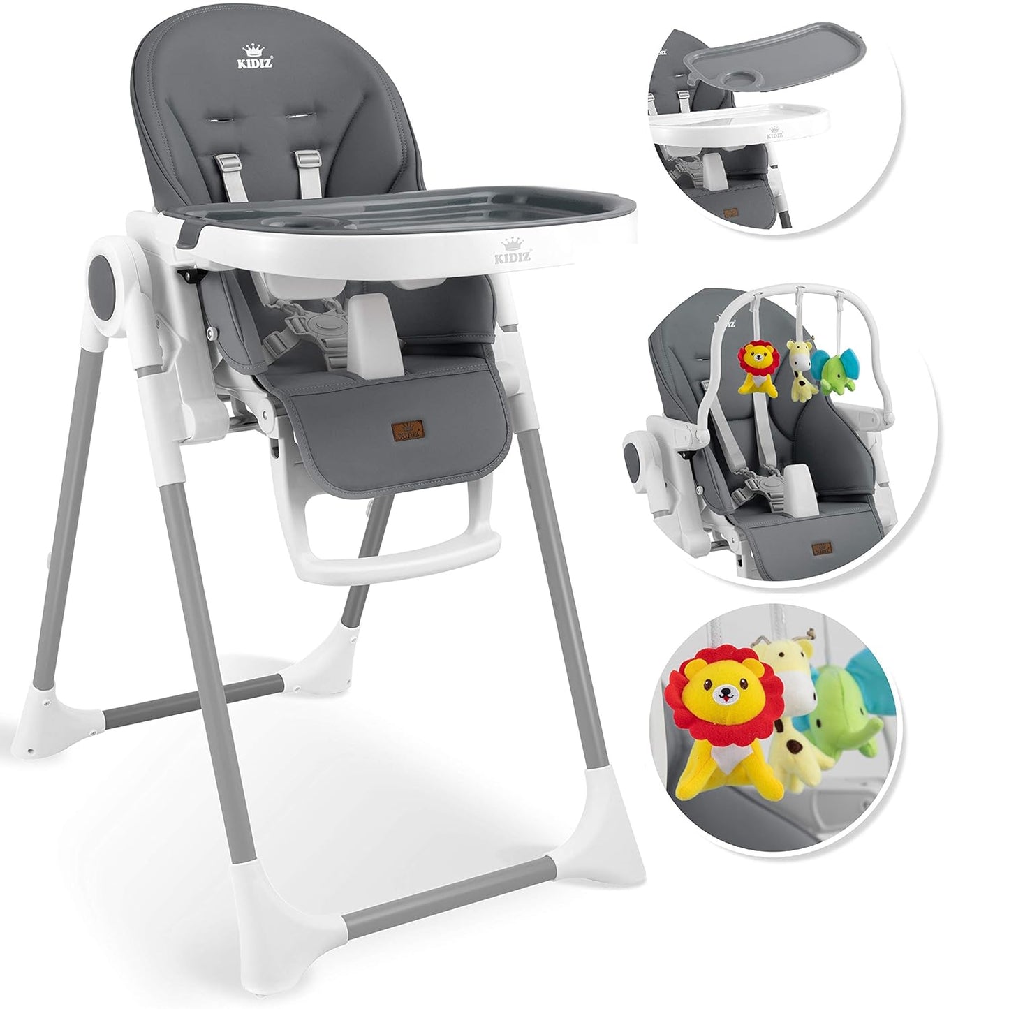 KIDIZ® 3-in-1 children's high chair, incl. toy bracket, baby lounger, combination high chair, baby high seat, 7-level height adjustable, adjustable backrest, growing with your child from 0 months to 6 years