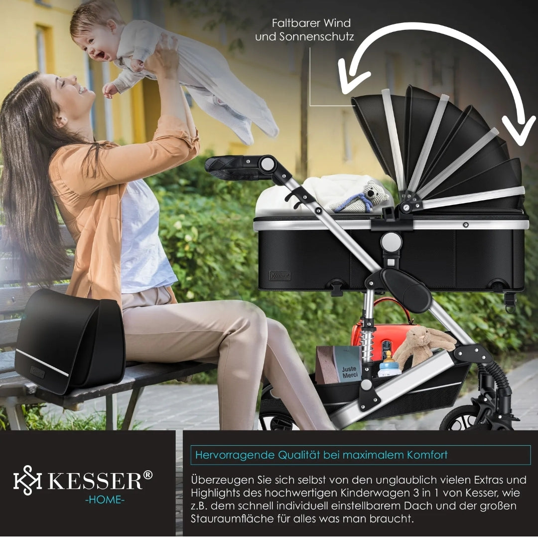 KESSER® Loops 3 in 1 Kombi-Kinderwagen Buggy Reisebuggy inkl. Auto- Babyschale