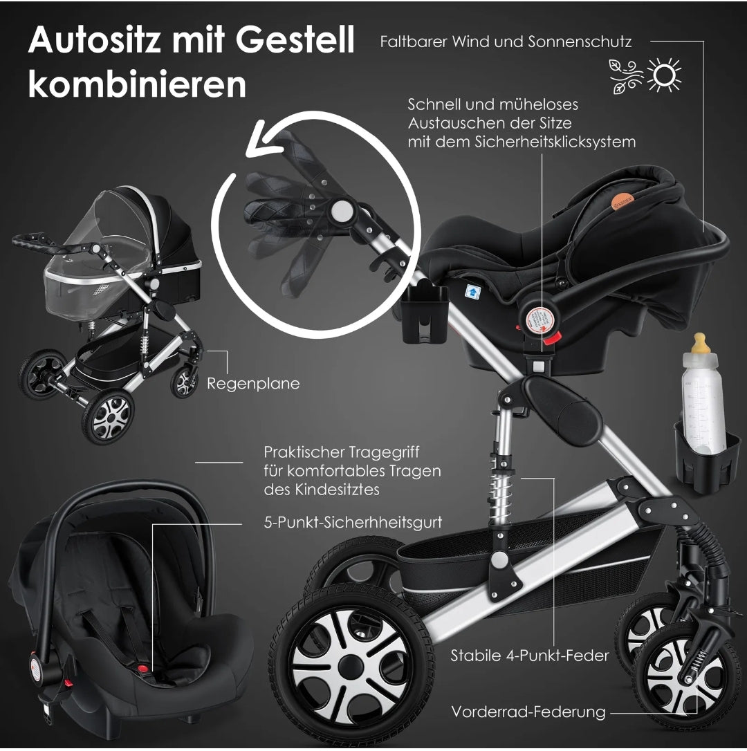 KESSER® Loops 3 in 1 Kombi-Kinderwagen Buggy Reisebuggy inkl. Auto- Babyschale
