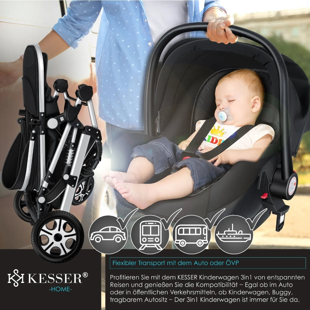 KESSER® Loops 3 in 1 Kombi-Kinderwagen Buggy Reisebuggy inkl. Auto- Babyschale