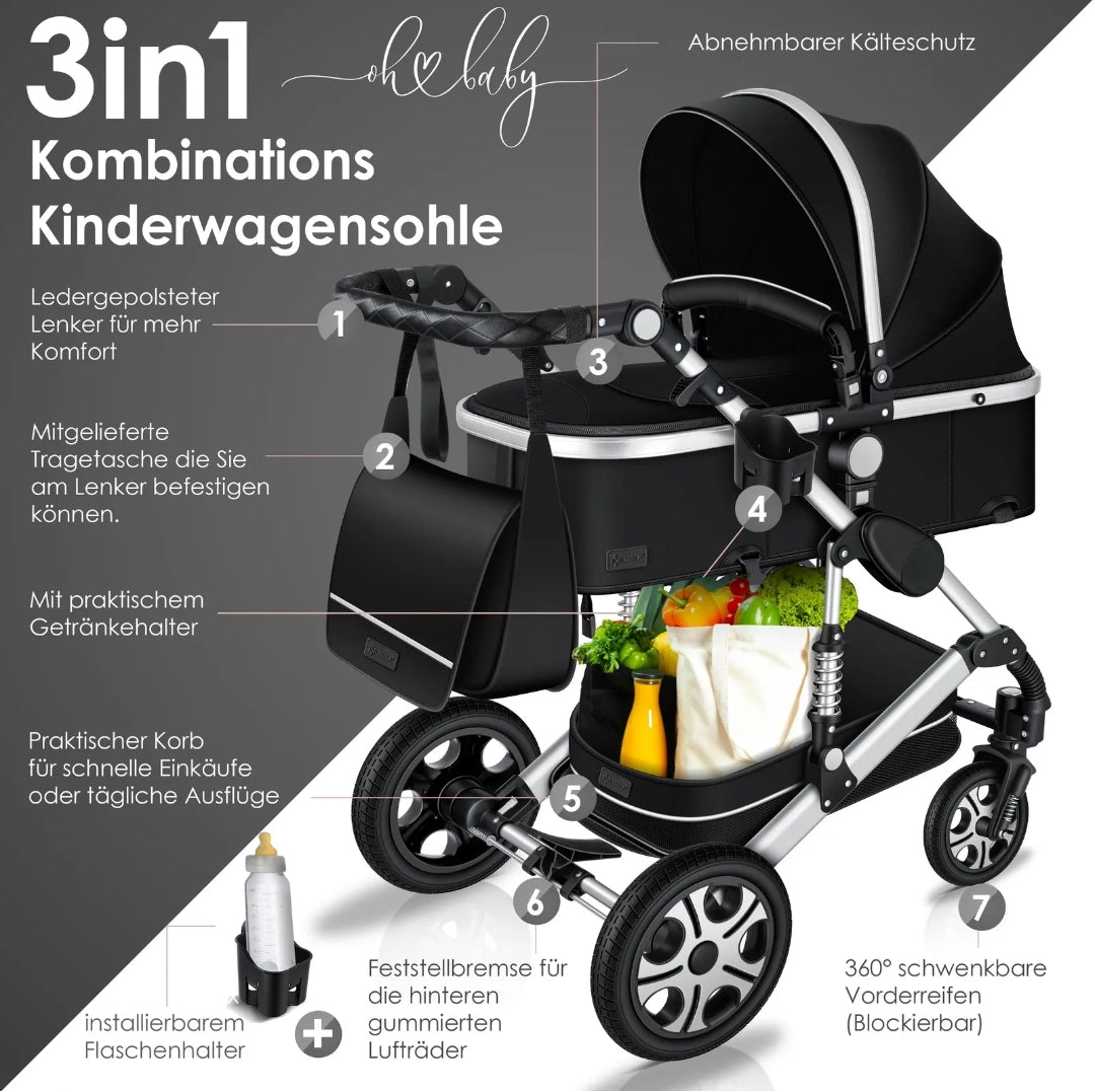 KESSER® Loops 3 in 1 Kombi-Kinderwagen Buggy Reisebuggy inkl. Auto- Babyschale