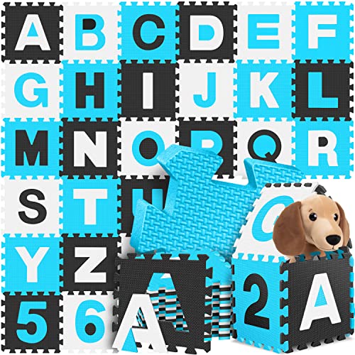 KIDIZ® Spielmatte 86 TLG Spielteppich Puzzlematte Kinderteppich Schutzmatte Kinderspielteppich Schaumstoffmatte ABC Lernteppich Puzzleteppich Puzzle Zahlen Buchstaben Maß je Matte ca. 31,5x31,5cm Bunt