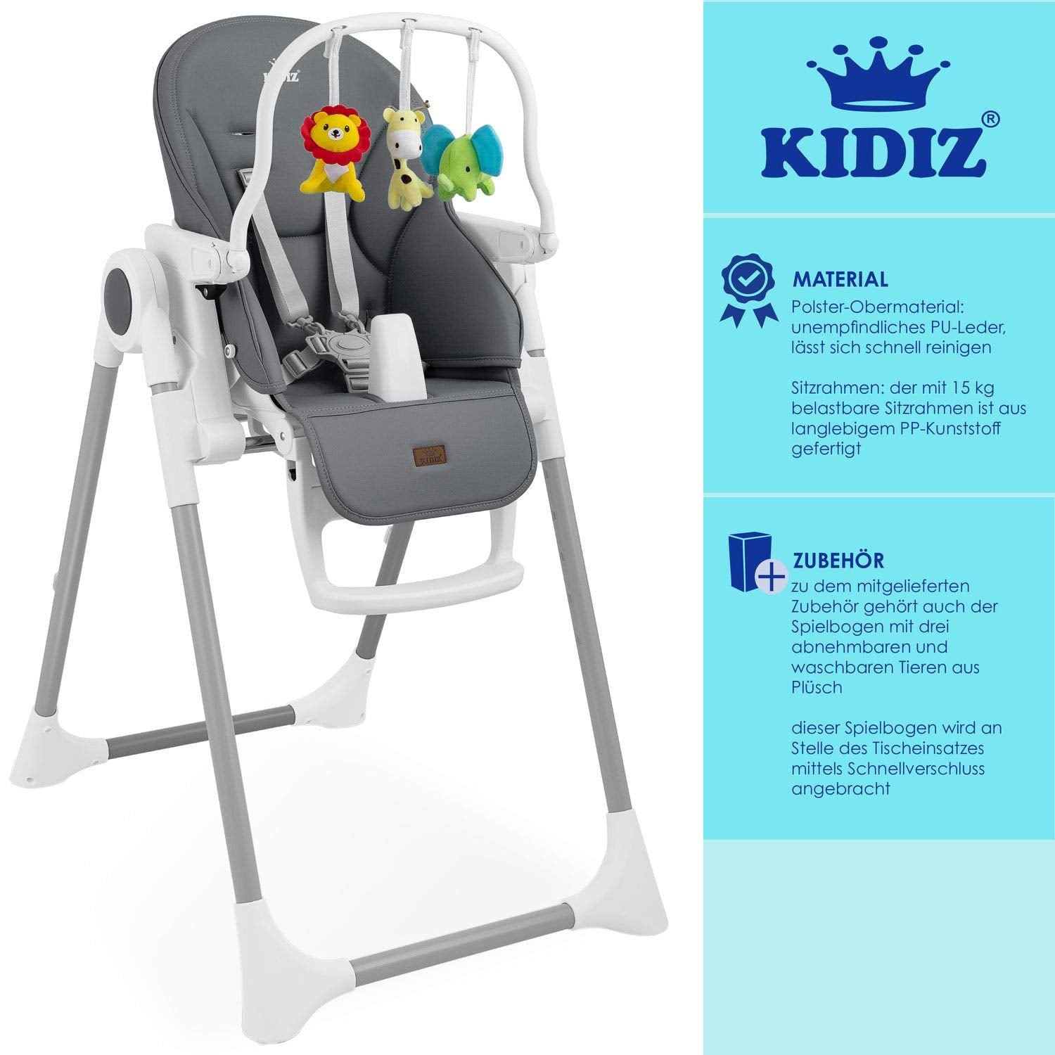 KIDIZ® 3-in-1 children's high chair, incl. toy bracket, baby lounger, combination high chair, baby high seat, 7-level height adjustable, adjustable backrest, growing with your child from 0 months to 6 years