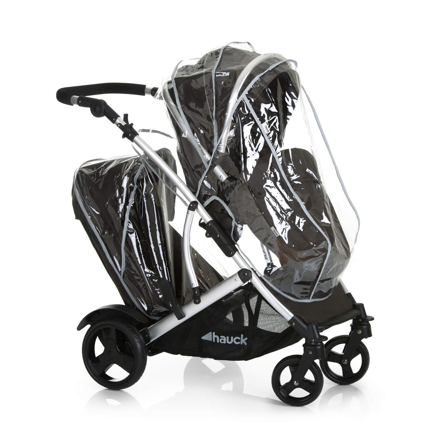 Hauck duet 2 double stroller for brothers of different ages, baby carry-on bag convertible into reversible seat, low detachable seat, height-adjustable handlebar, black forest