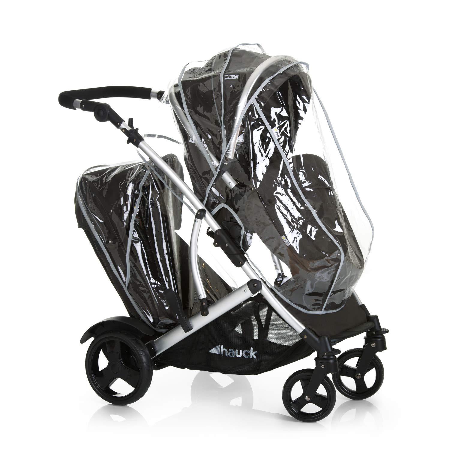 Hauck duet 2 double stroller for brothers of different ages, baby carry-on bag convertible into reversible seat, low detachable seat, height-adjustable handlebar, black forest
