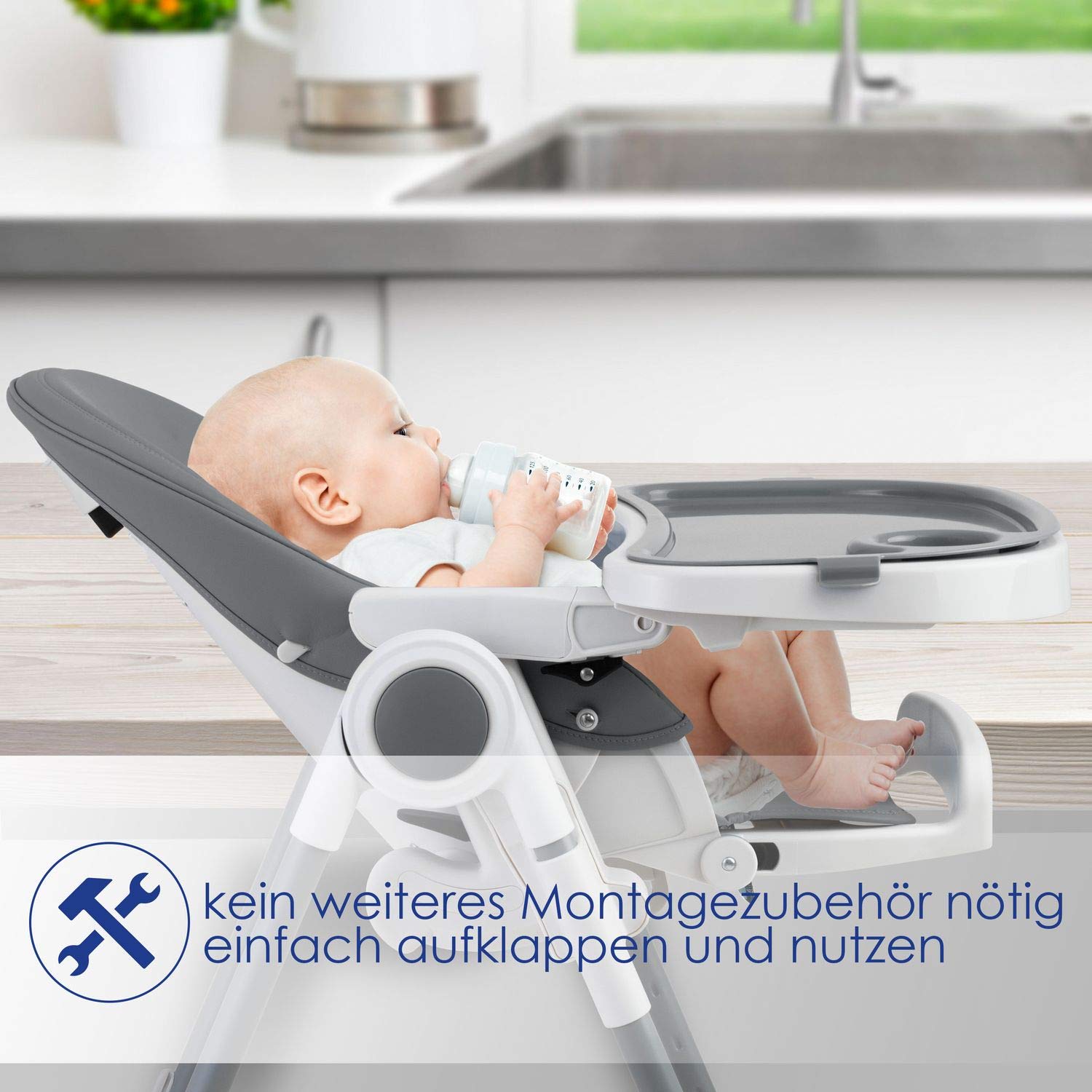 KIDIZ® 3-in-1 children's high chair, incl. toy bracket, baby lounger, combination high chair, baby high seat, 7-level height adjustable, adjustable backrest, growing with your child from 0 months to 6 years