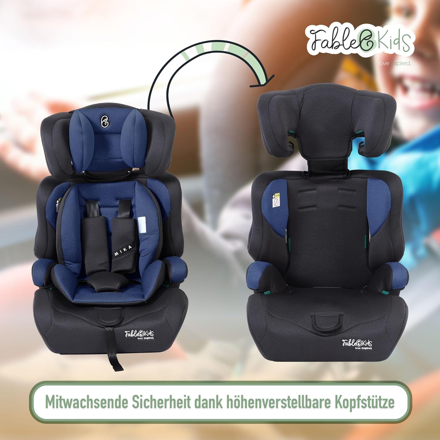FableKids Children's Car Seat | 3-Point Safety Belt | Car Seat from 15 Months | Car Seat for Children 76-150 cm | Child Seat Adjustable Headrest | ECE R129/03 | Adjustable 44.5 x 41 x 68-75 cm | Blue