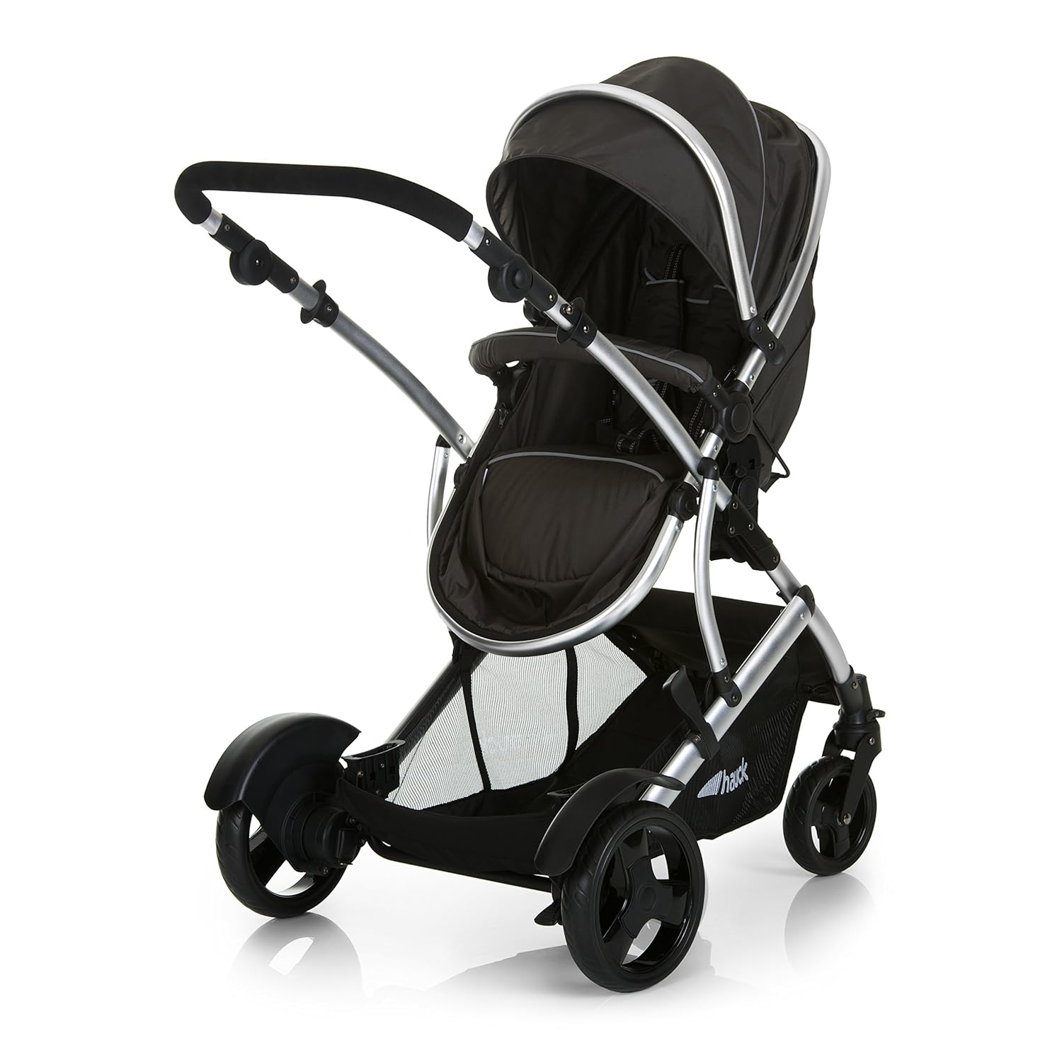 Hauck duet 2 double stroller for brothers of different ages, baby carry-on bag convertible into reversible seat, low detachable seat, height-adjustable handlebar, black forest