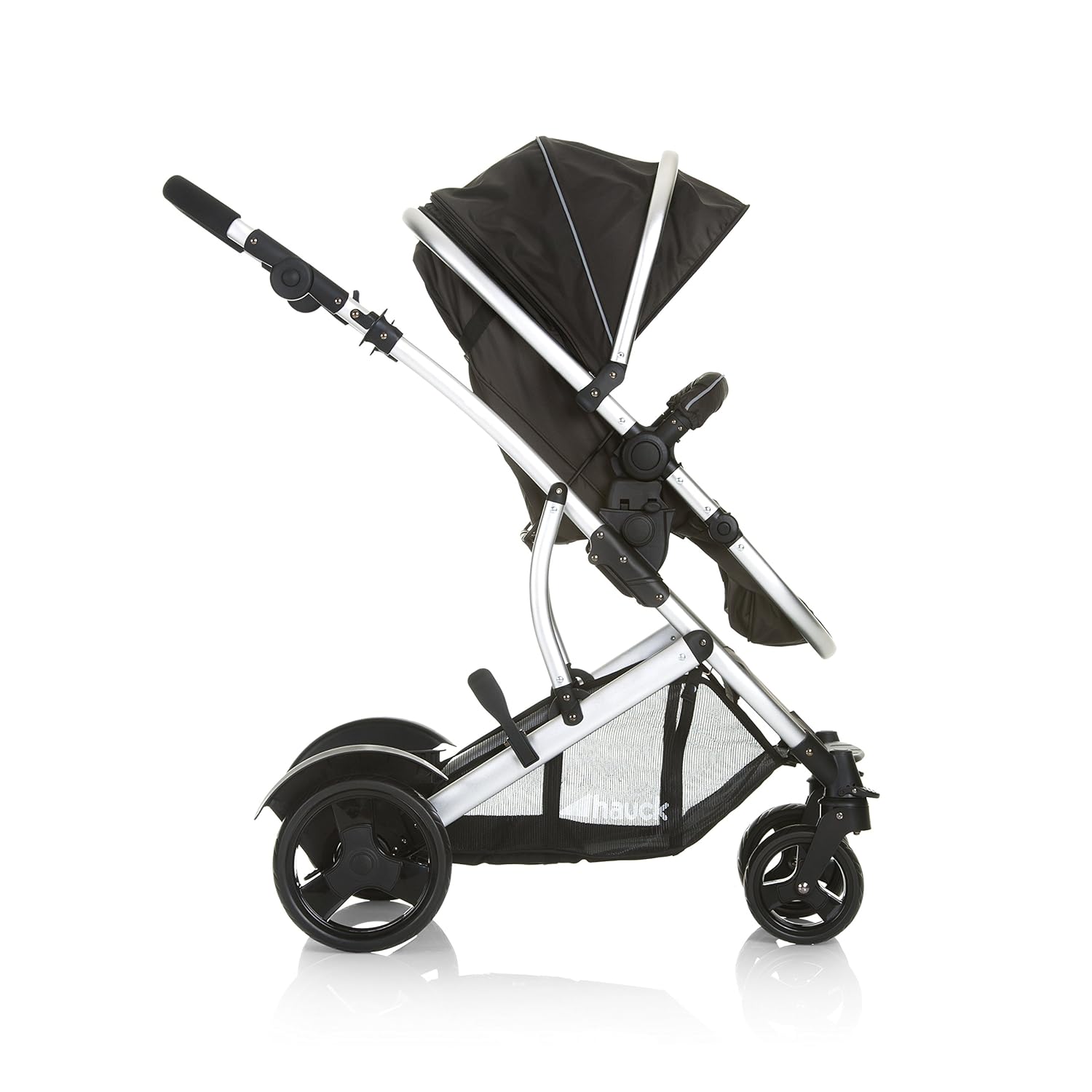 Hauck duet 2 double stroller for brothers of different ages, baby carry-on bag convertible into reversible seat, low detachable seat, height-adjustable handlebar, black forest