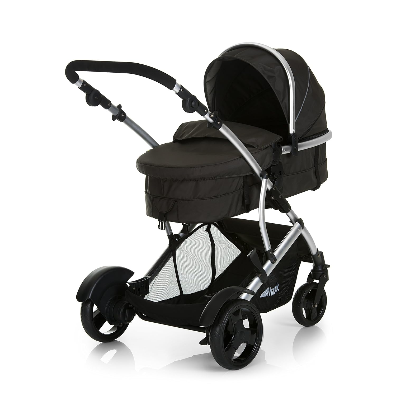 Hauck duet 2 double stroller for brothers of different ages, baby carry-on bag convertible into reversible seat, low detachable seat, height-adjustable handlebar, black forest