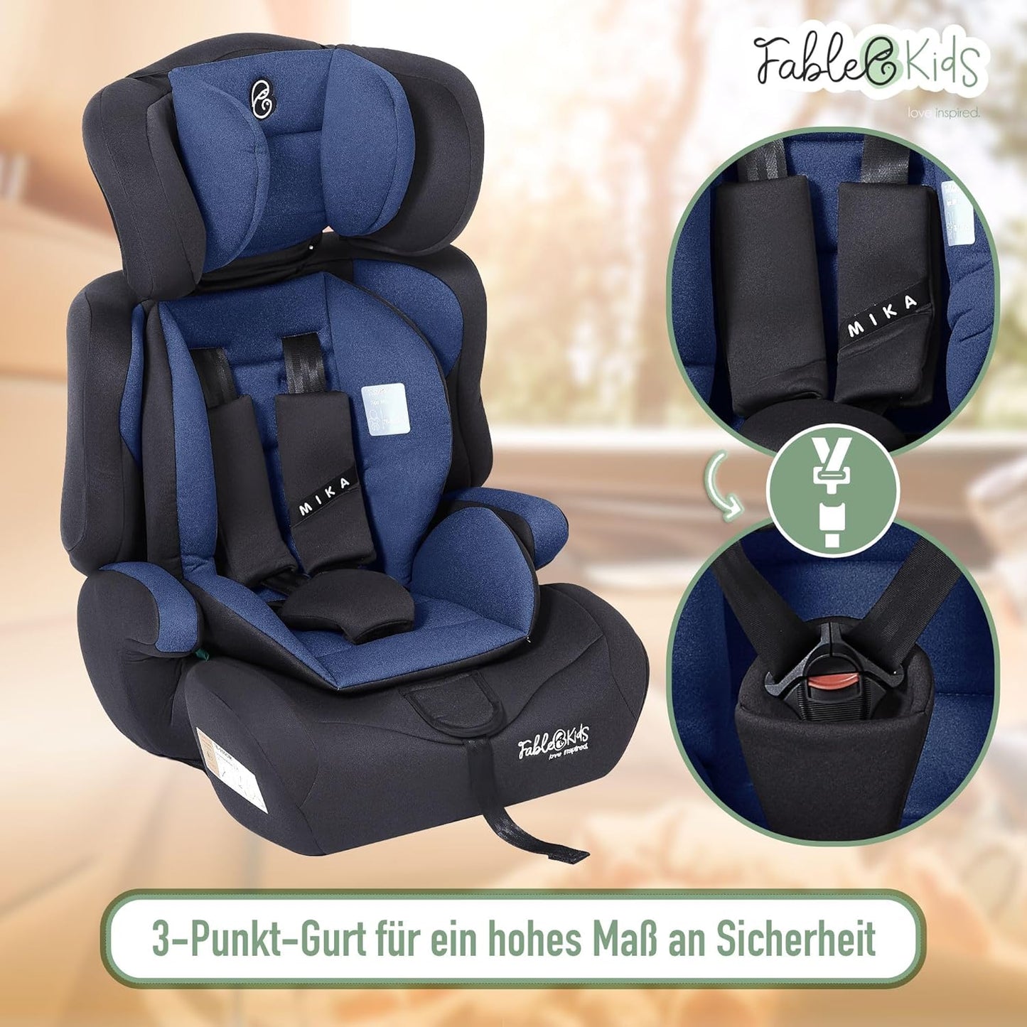 FableKids Children's Car Seat | 3-Point Safety Belt | Car Seat from 15 Months | Car Seat for Children 76-150 cm | Child Seat Adjustable Headrest | ECE R129/03 | Adjustable 44.5 x 41 x 68-75 cm | Blue