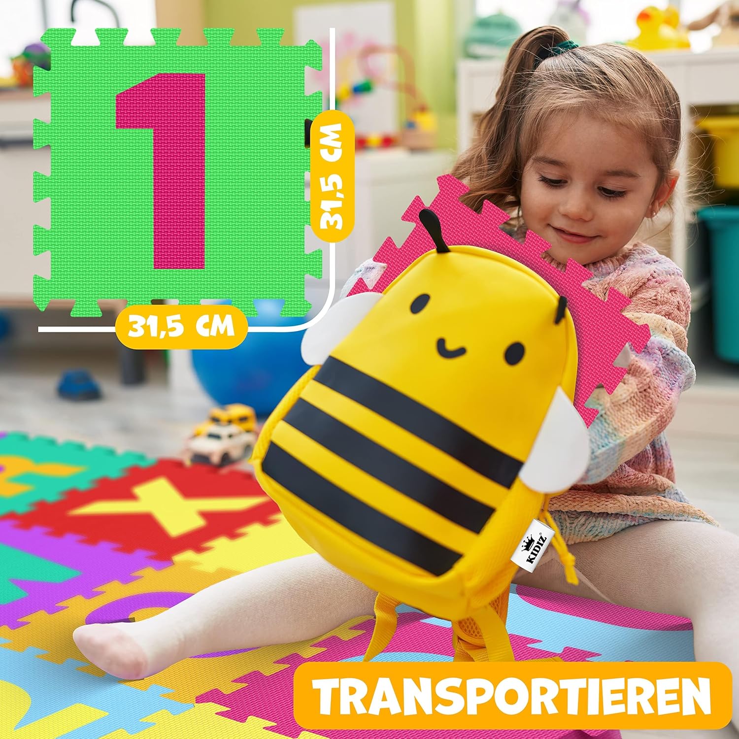 KIDIZ® Spielmatte 86 TLG Spielteppich Puzzlematte Kinderteppich Schutzmatte Kinderspielteppich Schaumstoffmatte ABC Lernteppich Puzzleteppich Puzzle Zahlen Buchstaben Maß je Matte ca. 31,5x31,5cm Bunt