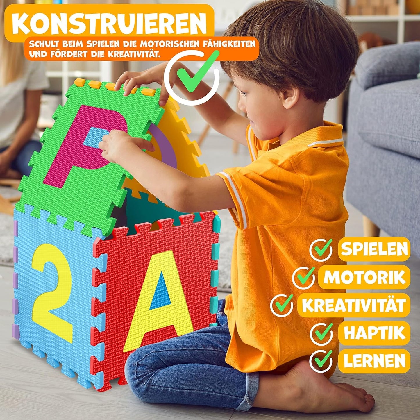 KIDIZ® Spielmatte 86 TLG Spielteppich Puzzlematte Kinderteppich Schutzmatte Kinderspielteppich Schaumstoffmatte ABC Lernteppich Puzzleteppich Puzzle Zahlen Buchstaben Maß je Matte ca. 31,5x31,5cm Bunt