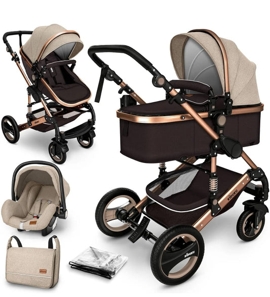 Kiduku® 3 in 1 Kombi-Kinderwagen Buggy Reisebuggy inkl. Auto- Babyschale